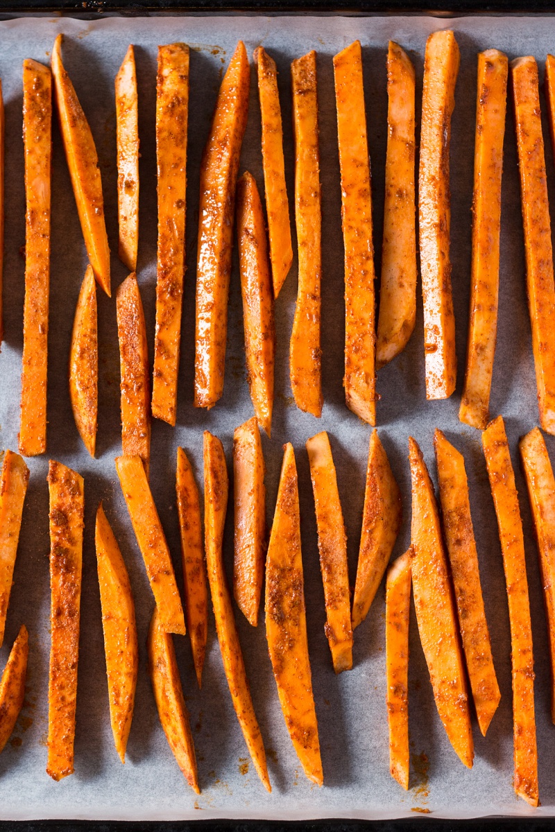 crispy sweet potato fries ready for baking