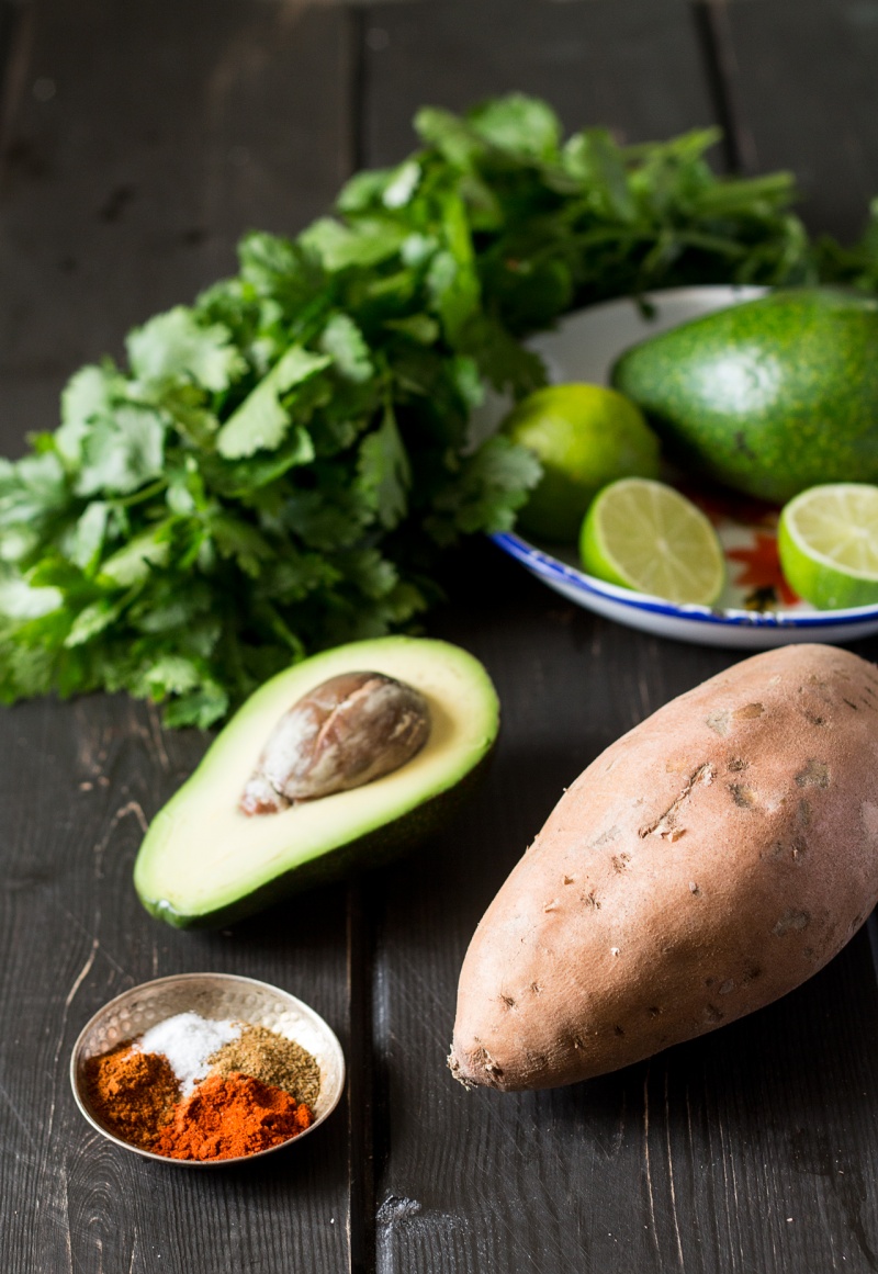 crispy-sweet-potato-fries-with-avocado-coriander-dip-ingredients