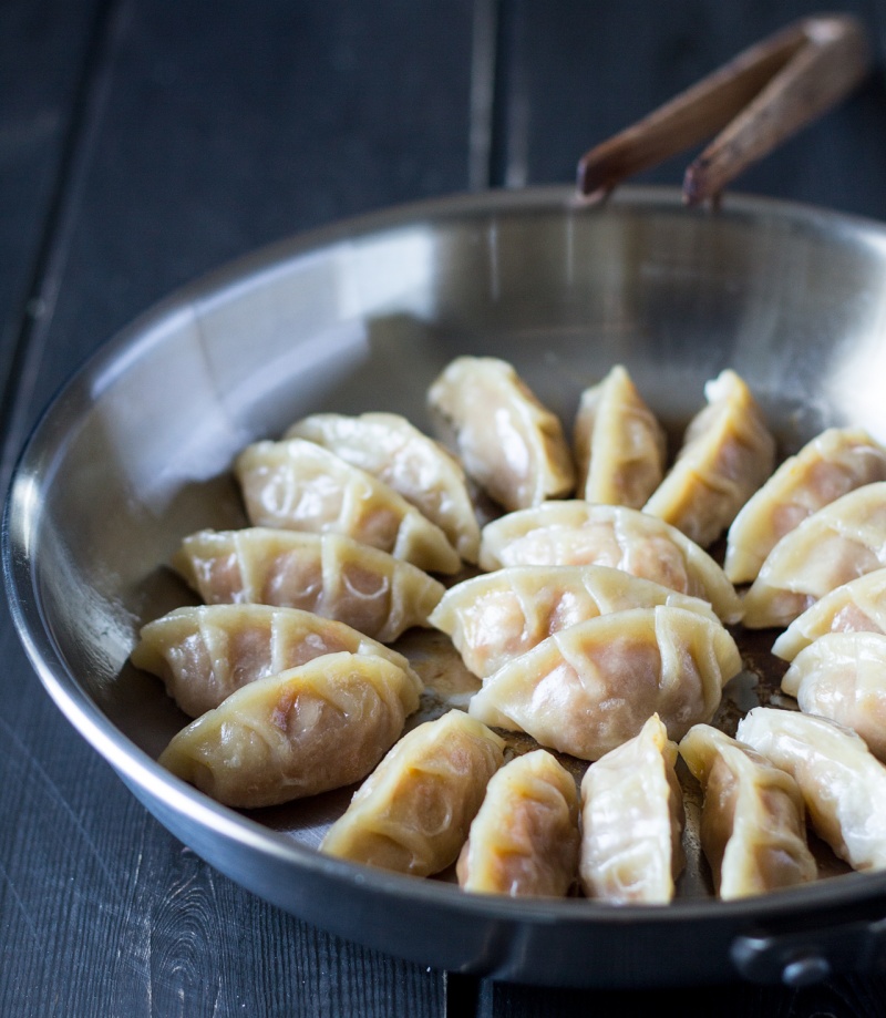 spicy butternut squash dumplings in a pan