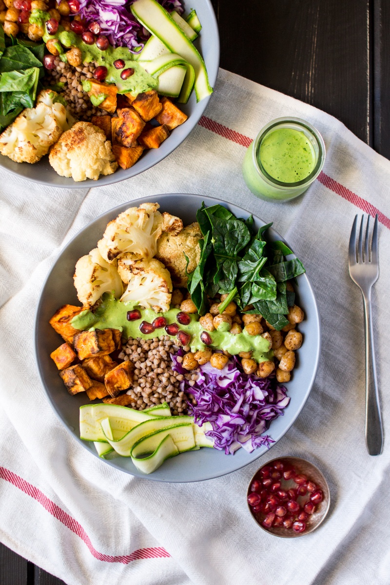 winter goodness bowl with a green super sauce for two