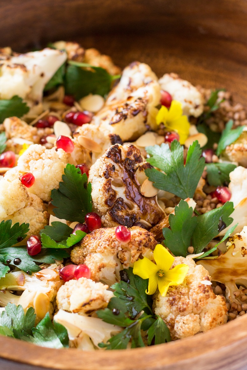 roast cauliflower salad with balsamic maple reduction