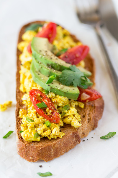 scrambled tofu on toast close up