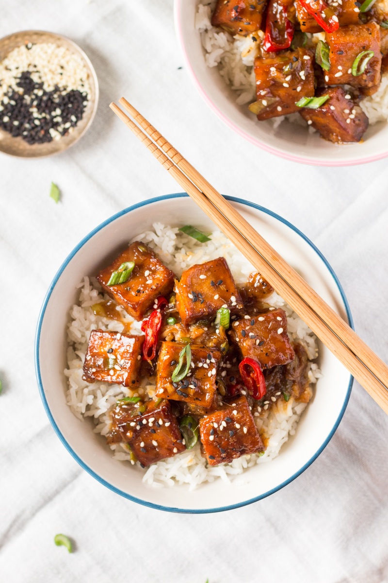 vegan black pepper tofu portion top down