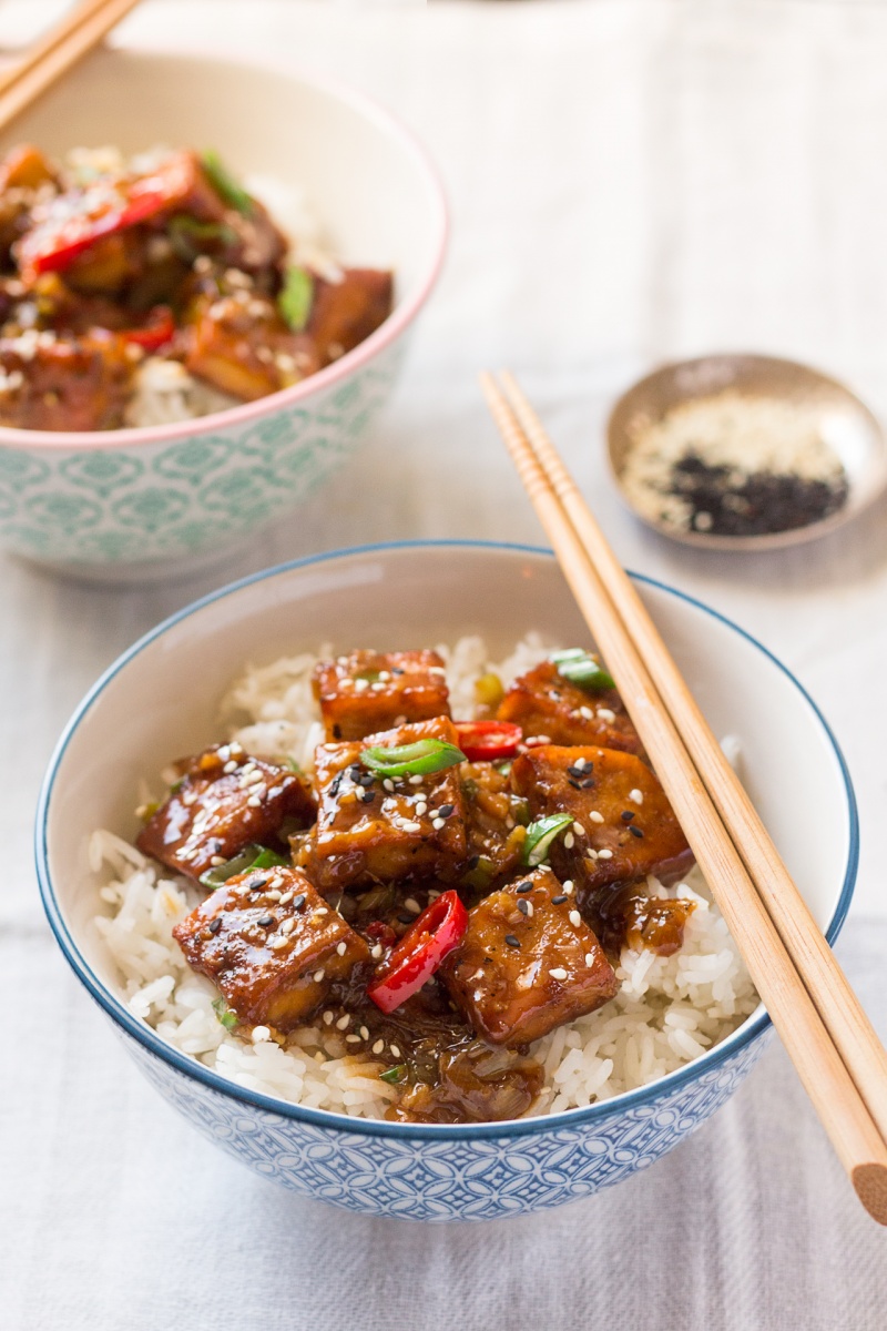 vegan black pepper tofu with rice