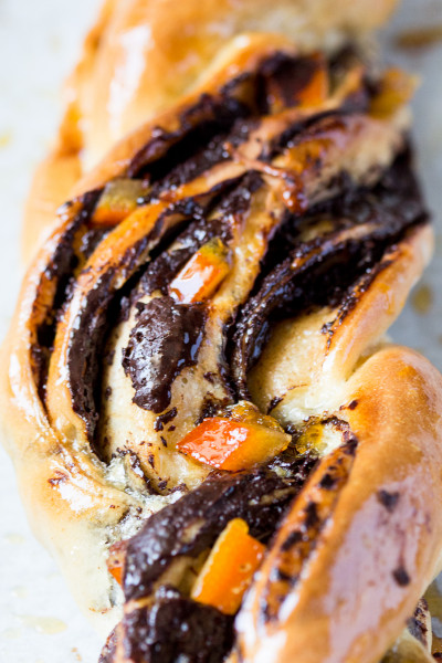 chocolate and orange twists close up