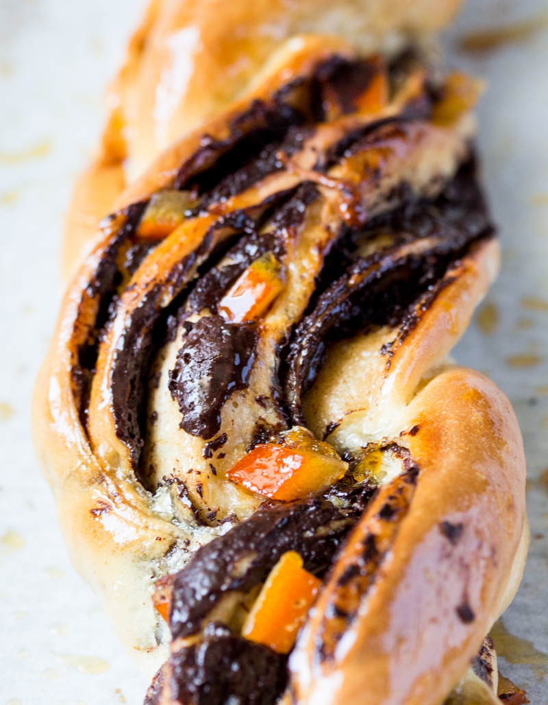 chocolate and orange twists close up