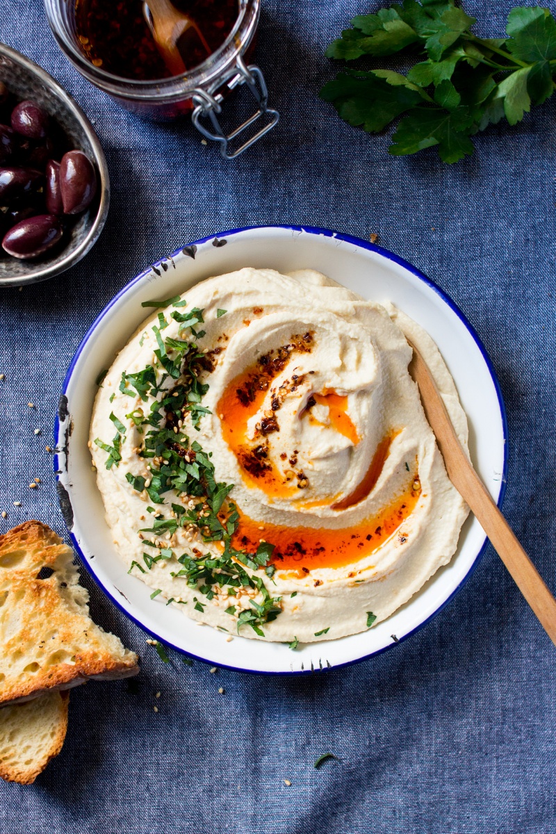 hummus topped with chilli oil