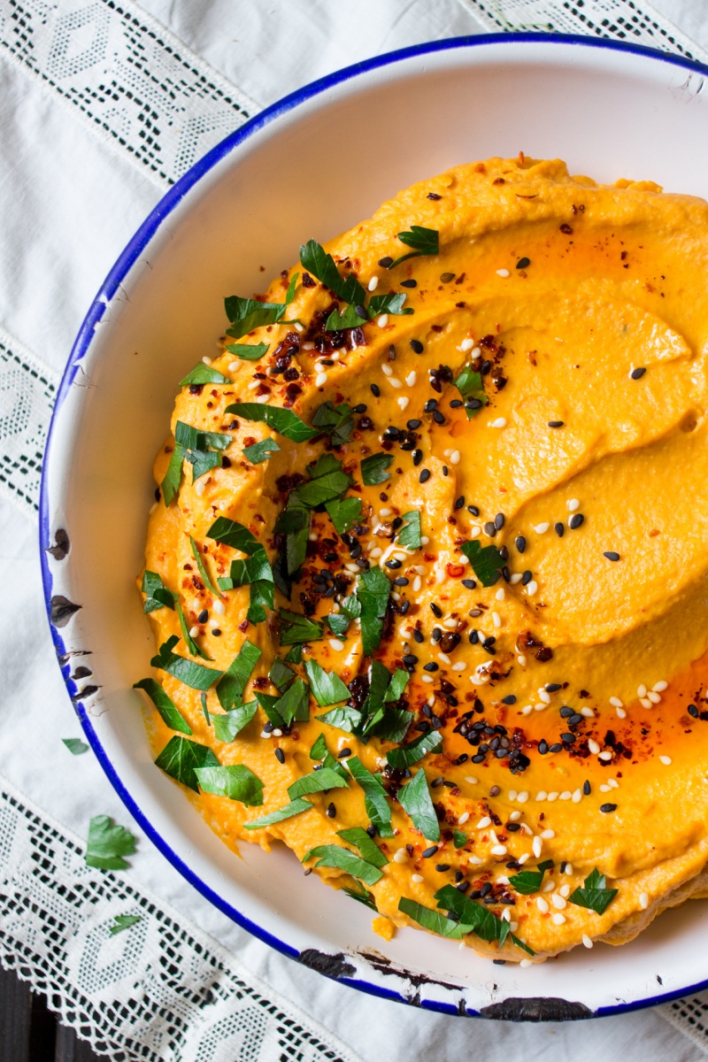 lebanese pumpkin hummus close up