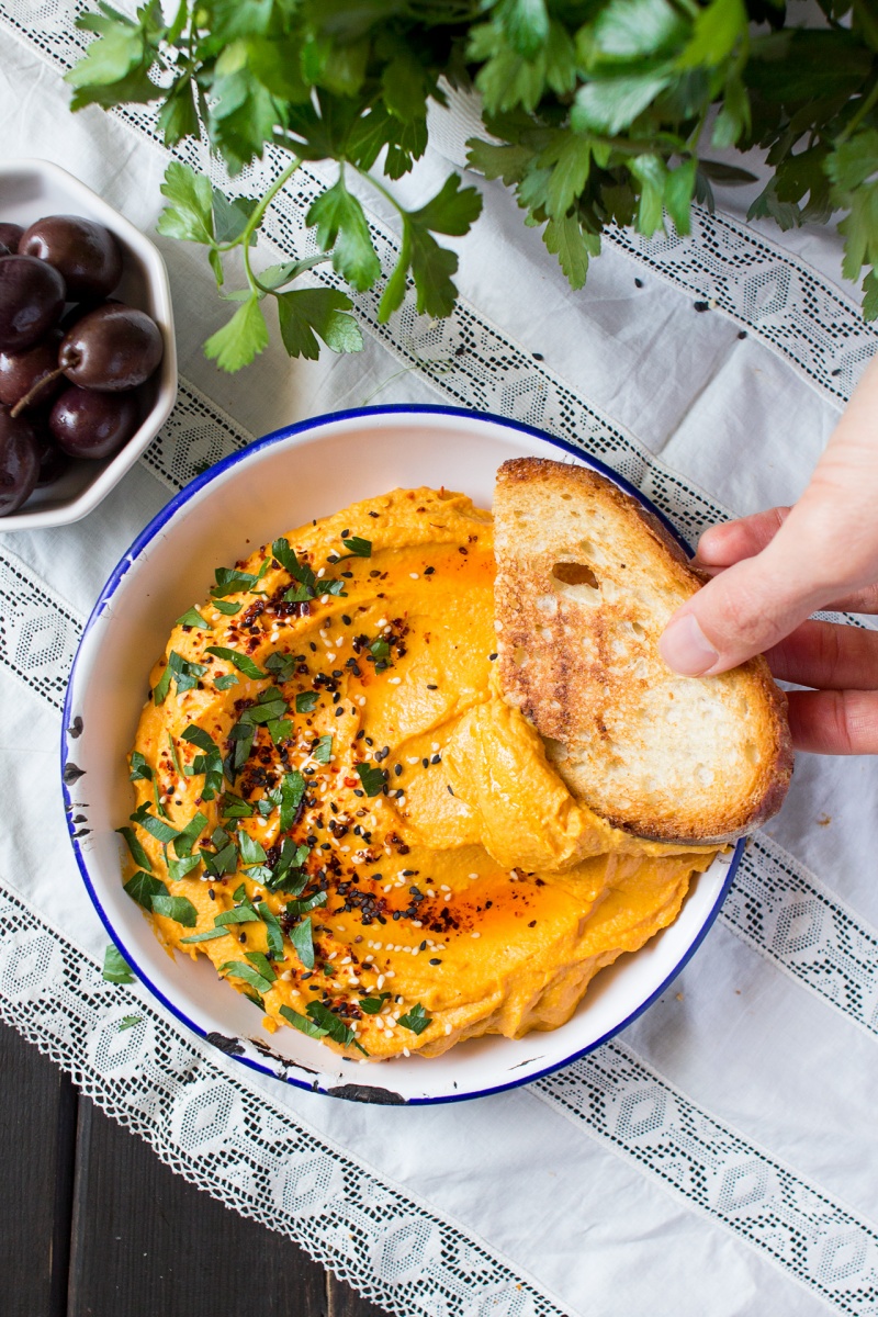 lebanese pumpkin hummus with sourdough bread