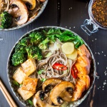 Vegan ramen with grilled vegetables and tofu-image
