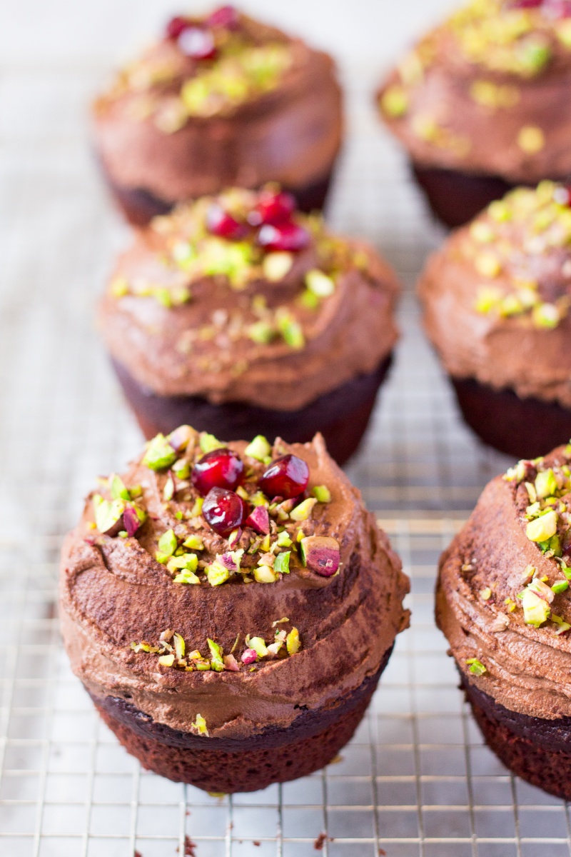 vegan chocolate cupcake frosted with whipped ganache