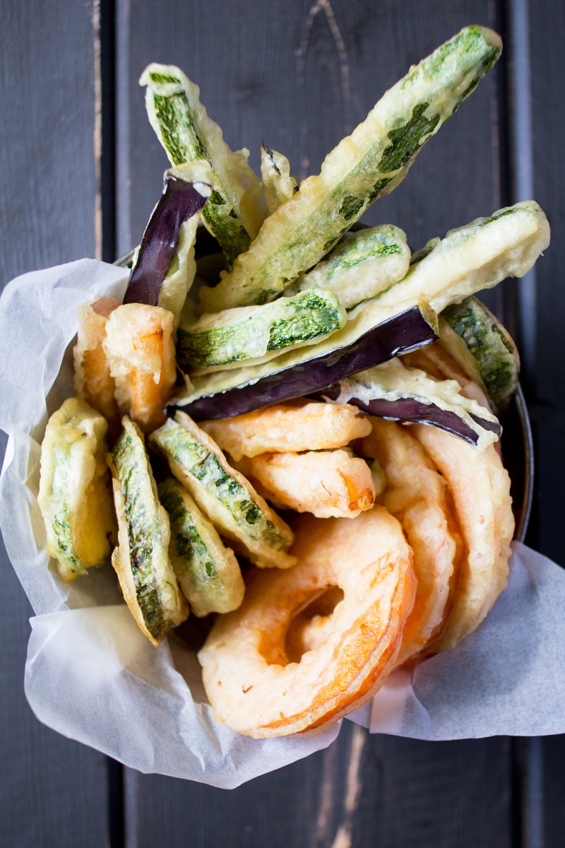 vegan tempura with a dipping sauce