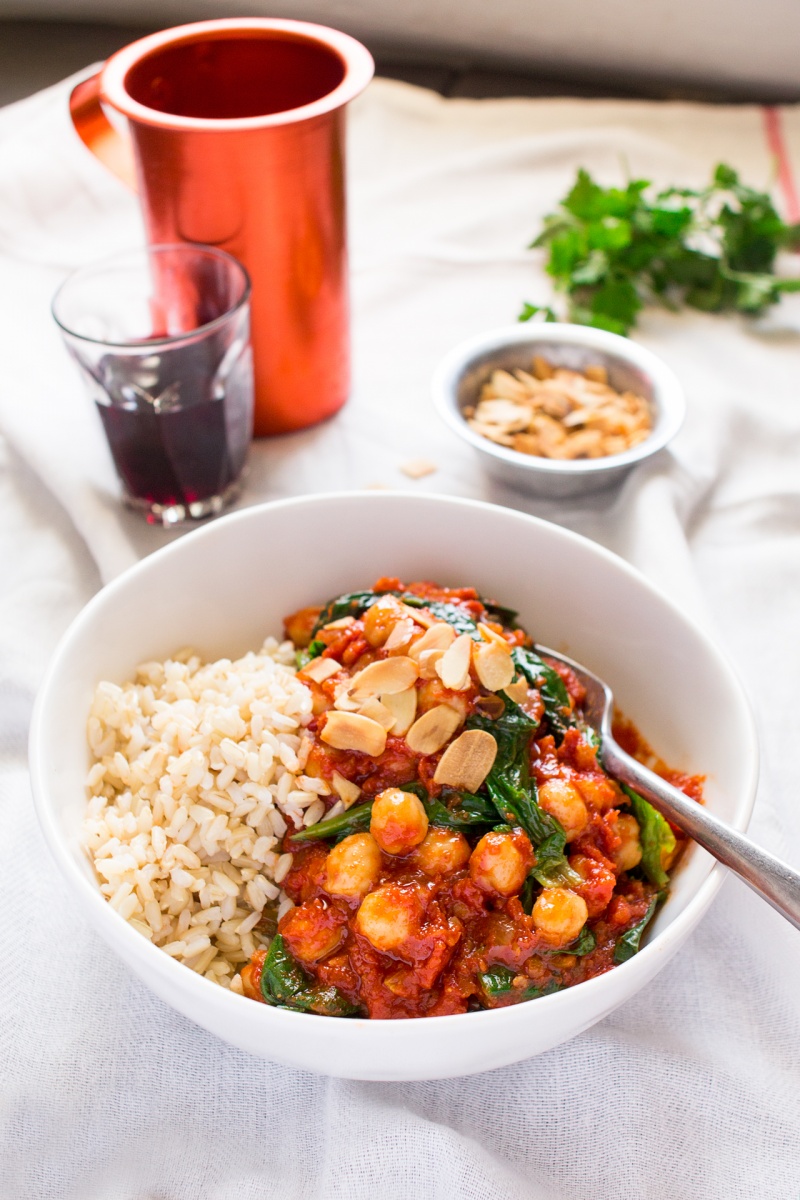 Spanish chickpea and spinach stew portion