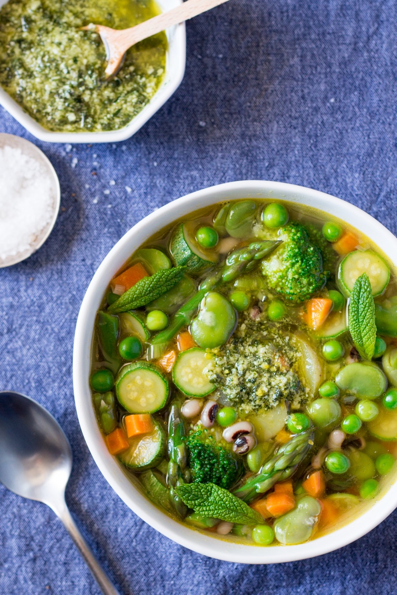 Green minestrone with mint pesto - Lazy Cat Kitchen