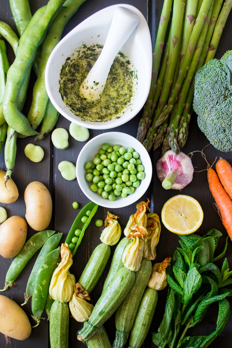 green minestrone with mint pesto ingredients
