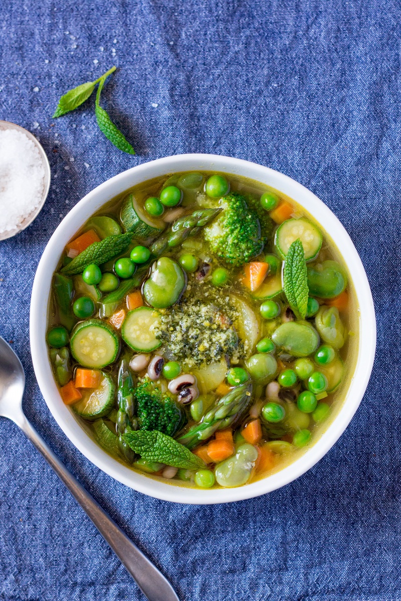 green minestrone with mint pesto top down
