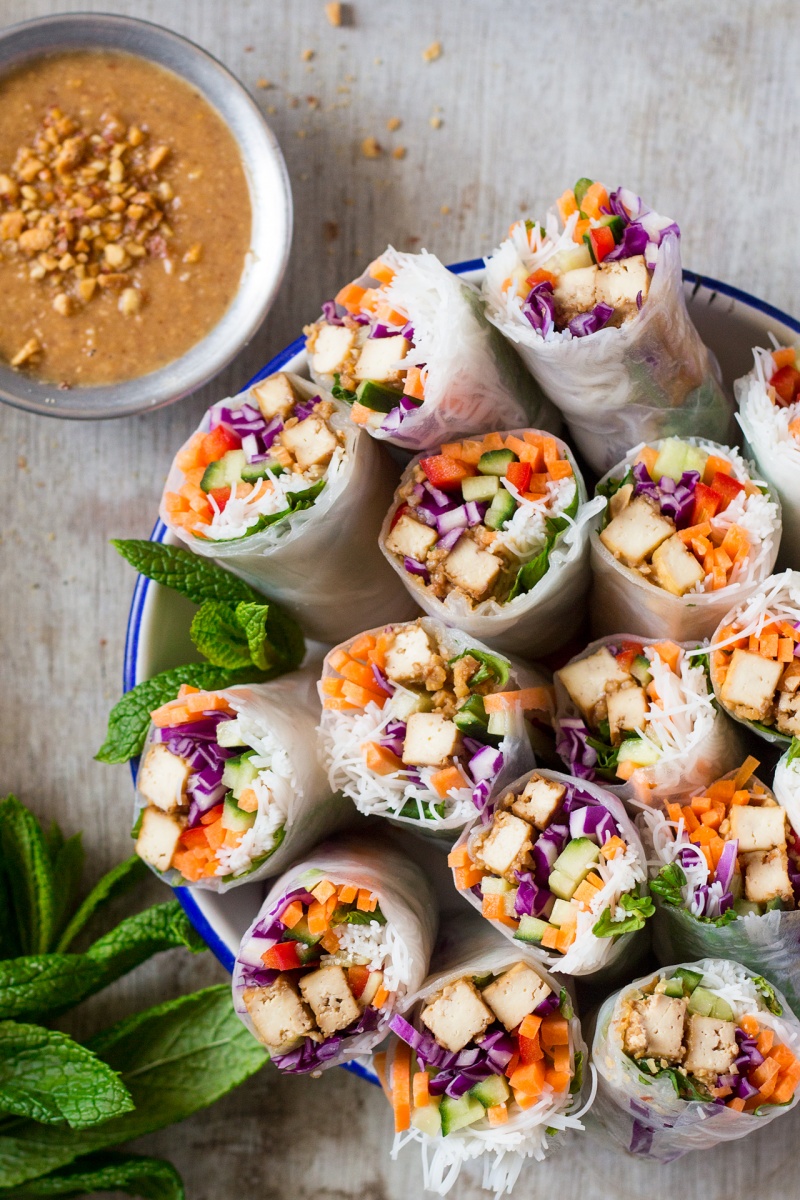 Rice Paper Sushi Rolls with Teriyaki Tofu and Veggies