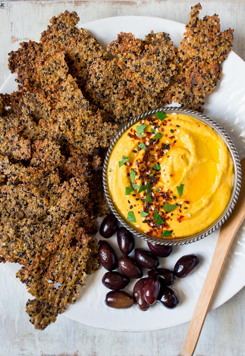 carrot hummus and quinoa cumin crackers