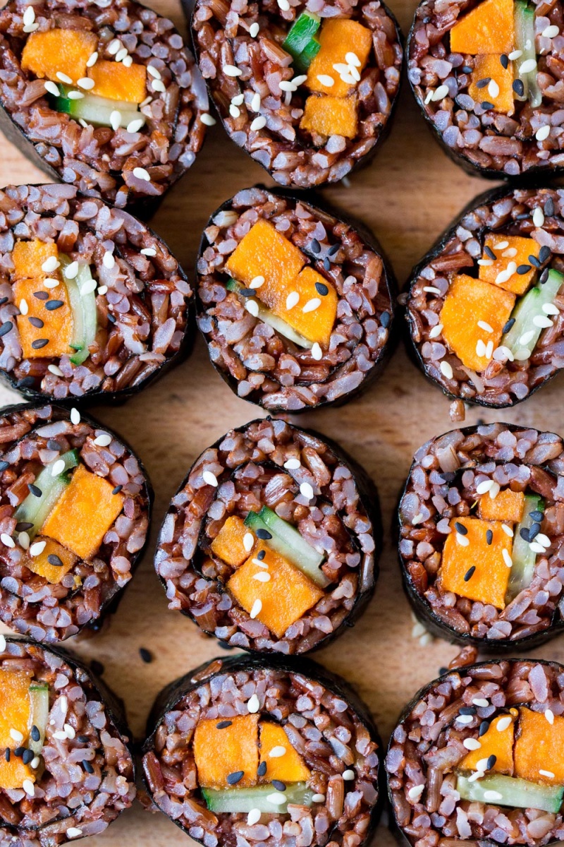 miso glazed sweet potato sushi