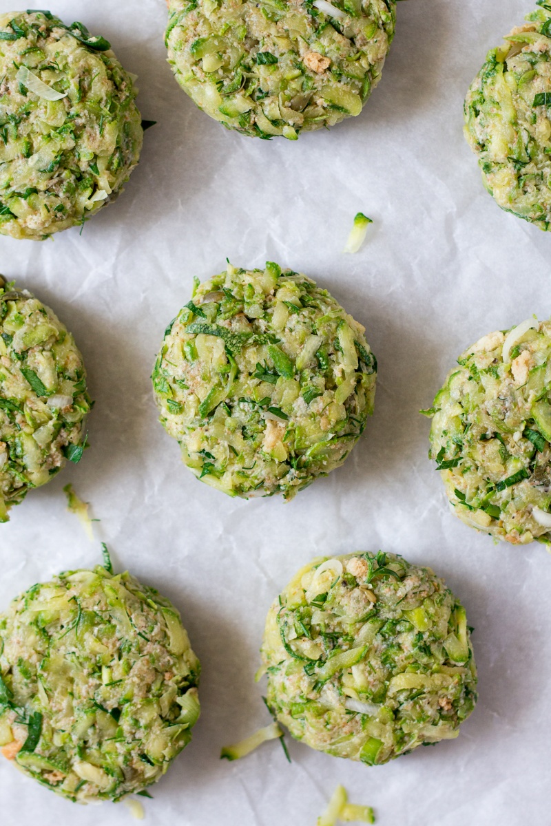 vegan greek zucchini fritters before frying