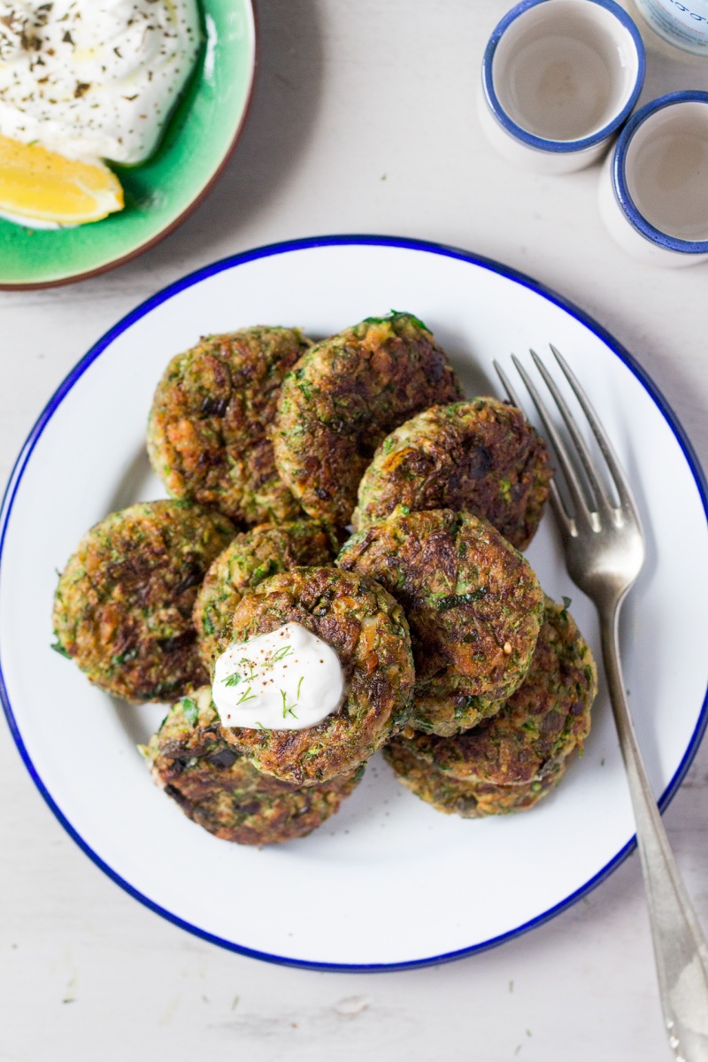 vegan greek zucchini fritters top down