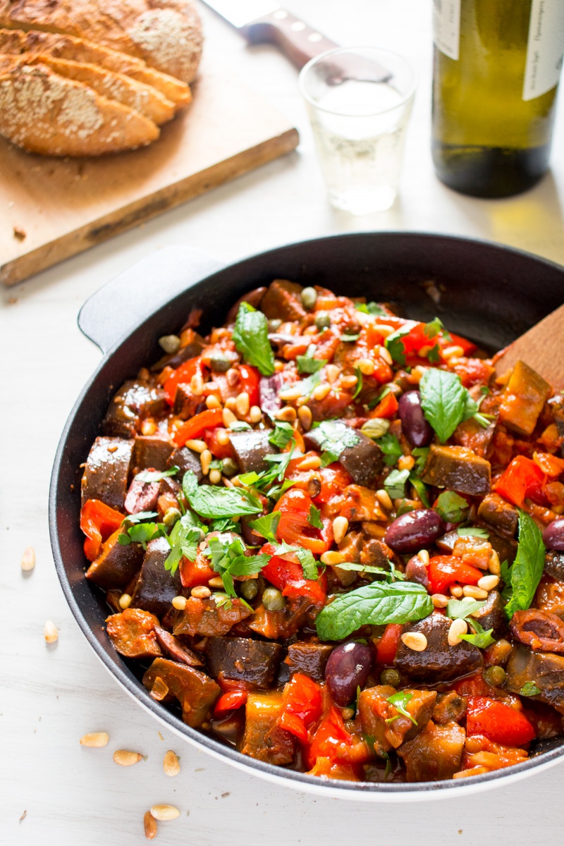 caponata siciliana in a pan