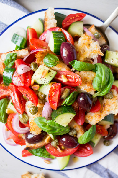 summer Panzanella salad close up