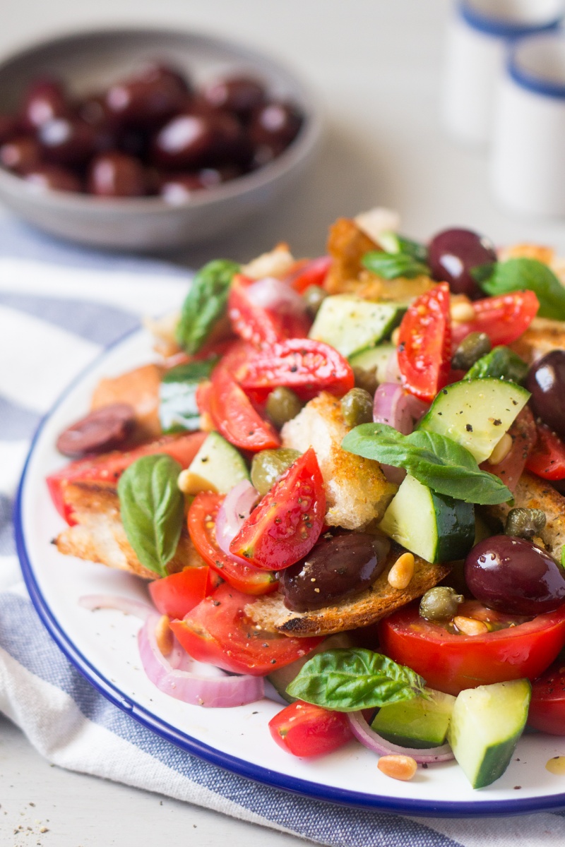 summer Panzanella salad sideview