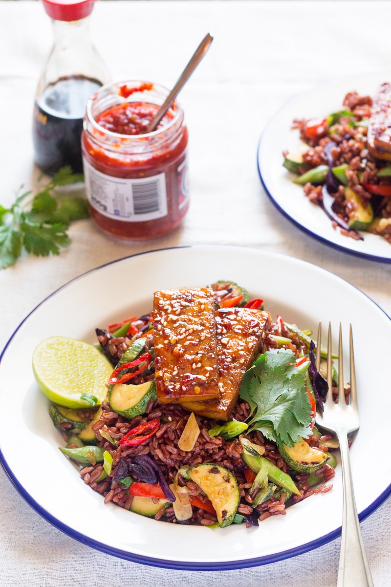 rice stir fry with spicy tofu lunch