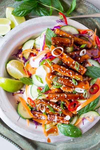 smoked maple tofu salad portion