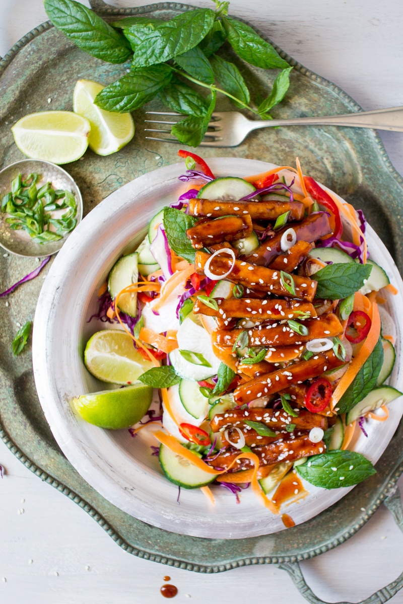 smoked maple tofu salad top down