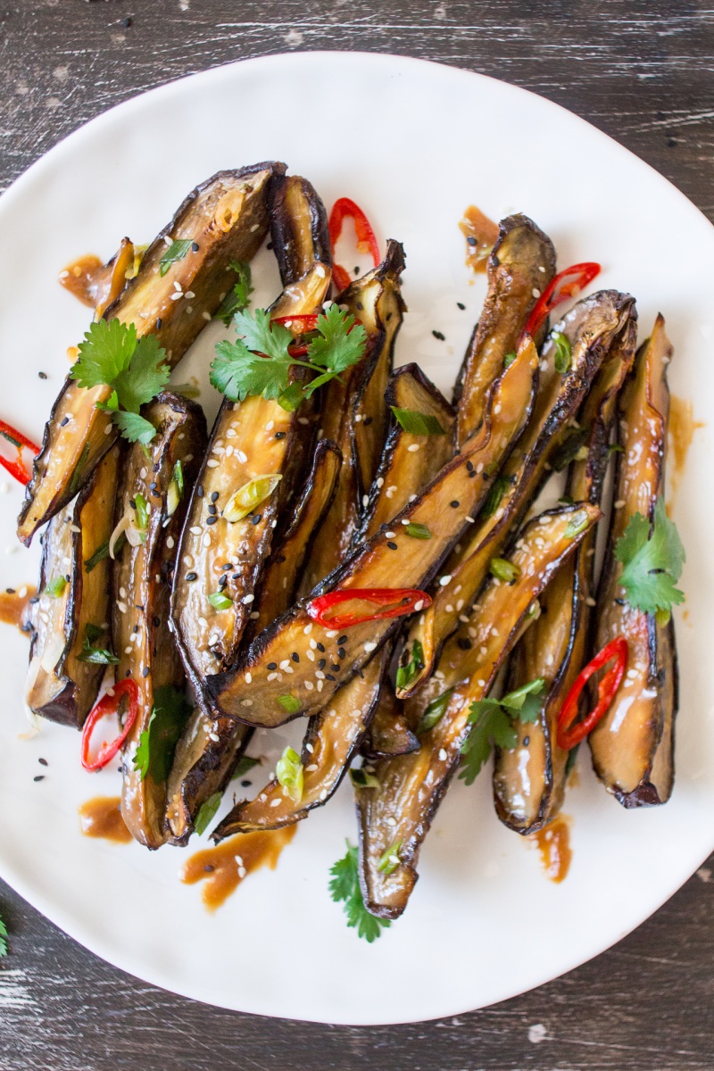 miso glazed aubergine close up