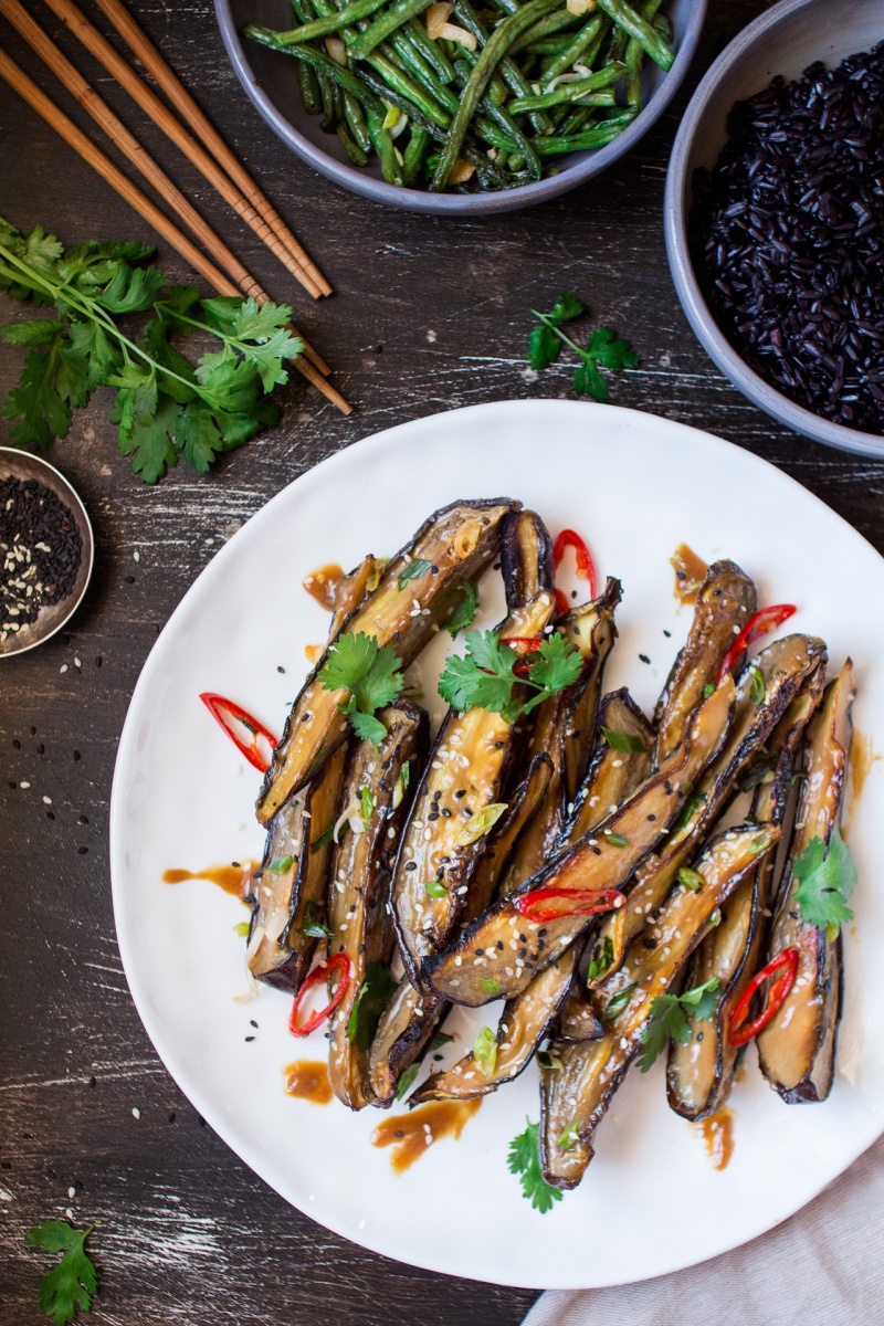 miso glazed aubergine dinner