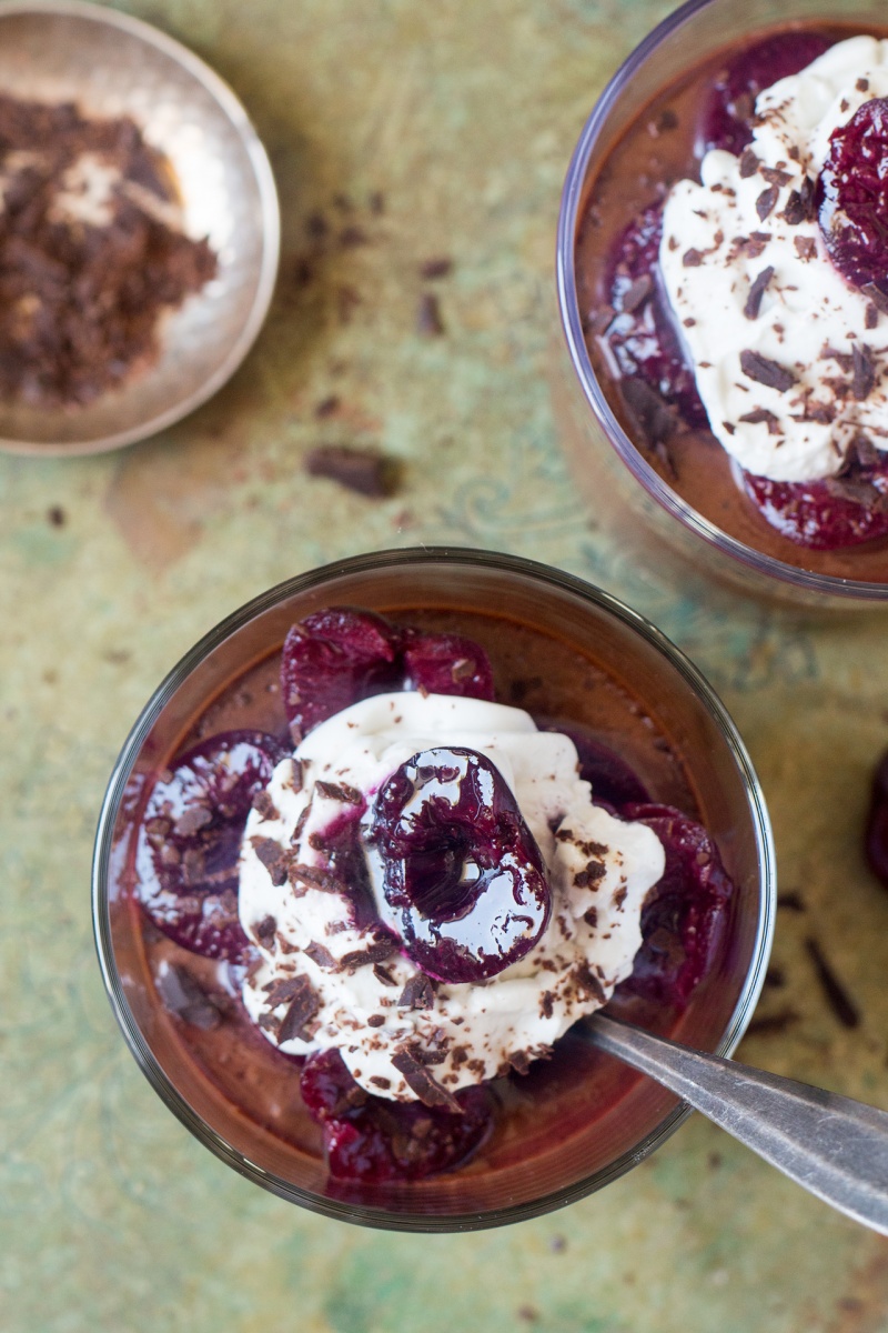 vegan black cherry chocolate mousse top down