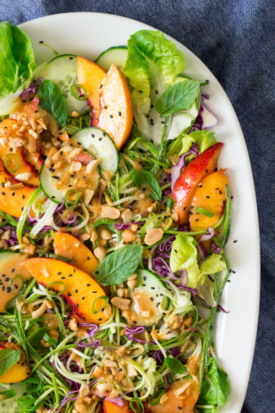 asian zoodles salad vegan miso dressing plate