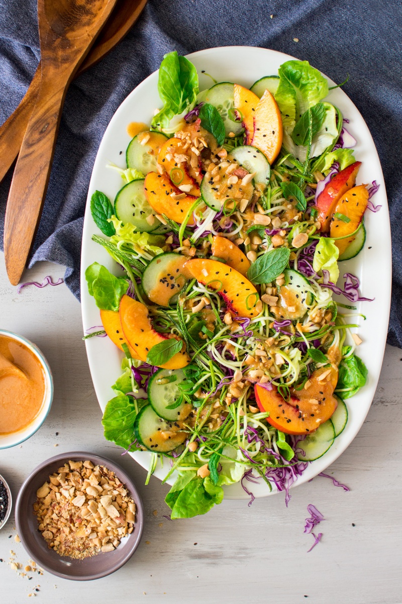 Asian zucchini noodle salad with vegan miso dressing ...