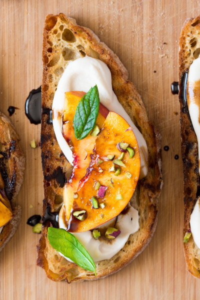 single smoky white bean spread and nectarine crostini