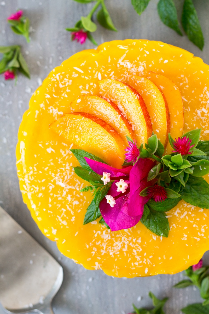 vegan mango ginger cheesecake top down