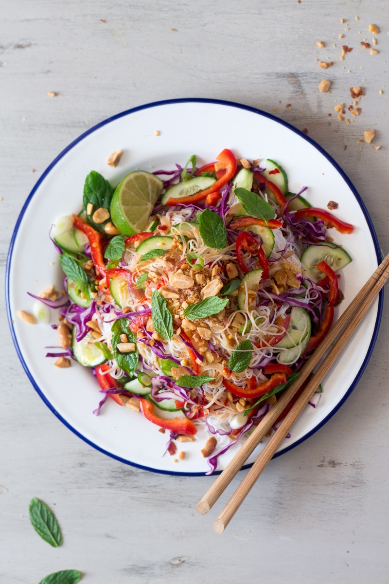 asian vermicelli salad with peanuts portion