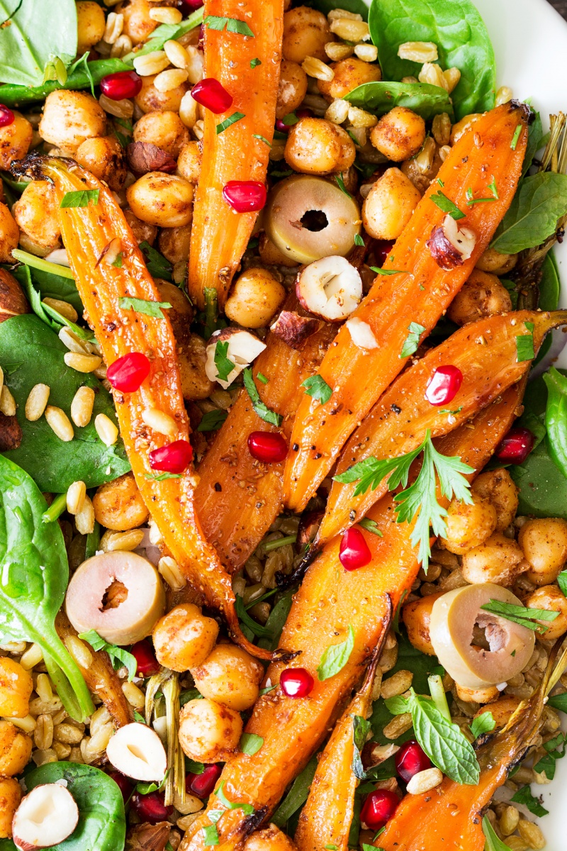 spiced carrot and chickpea salad close up