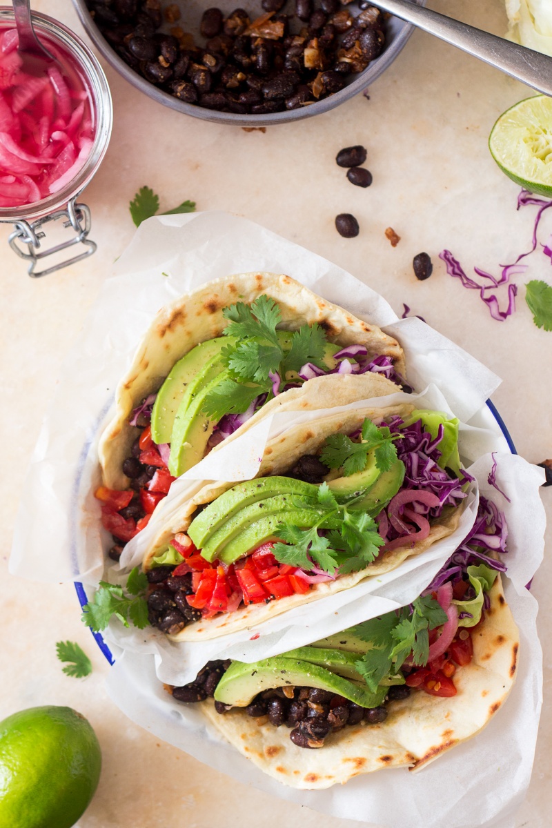 vegan black bean tacos preparation