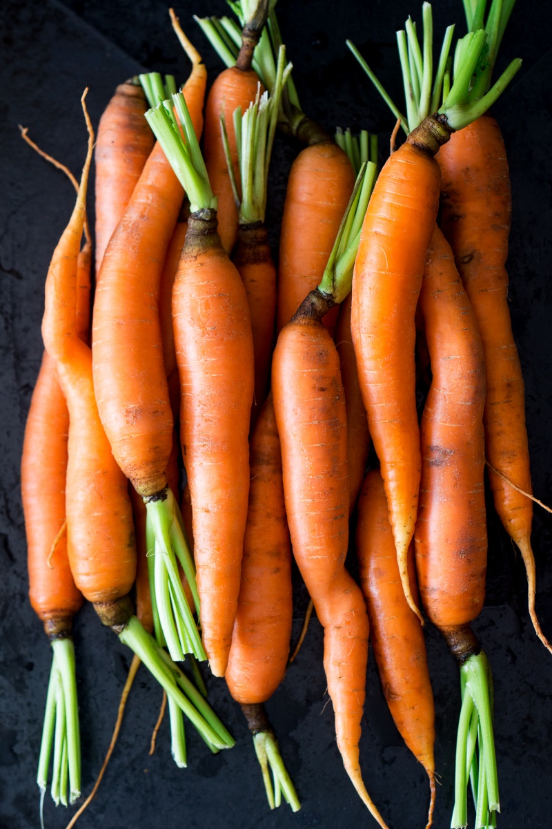 young carrots trimmed