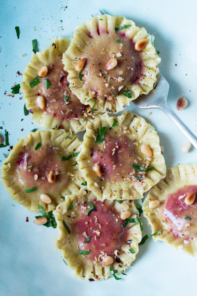 gluten free ravioli beetroot filling portion