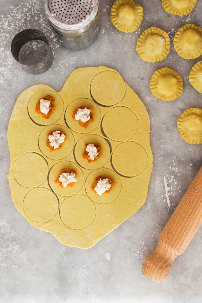 making vegan ravioli with pumpkin and ricotta