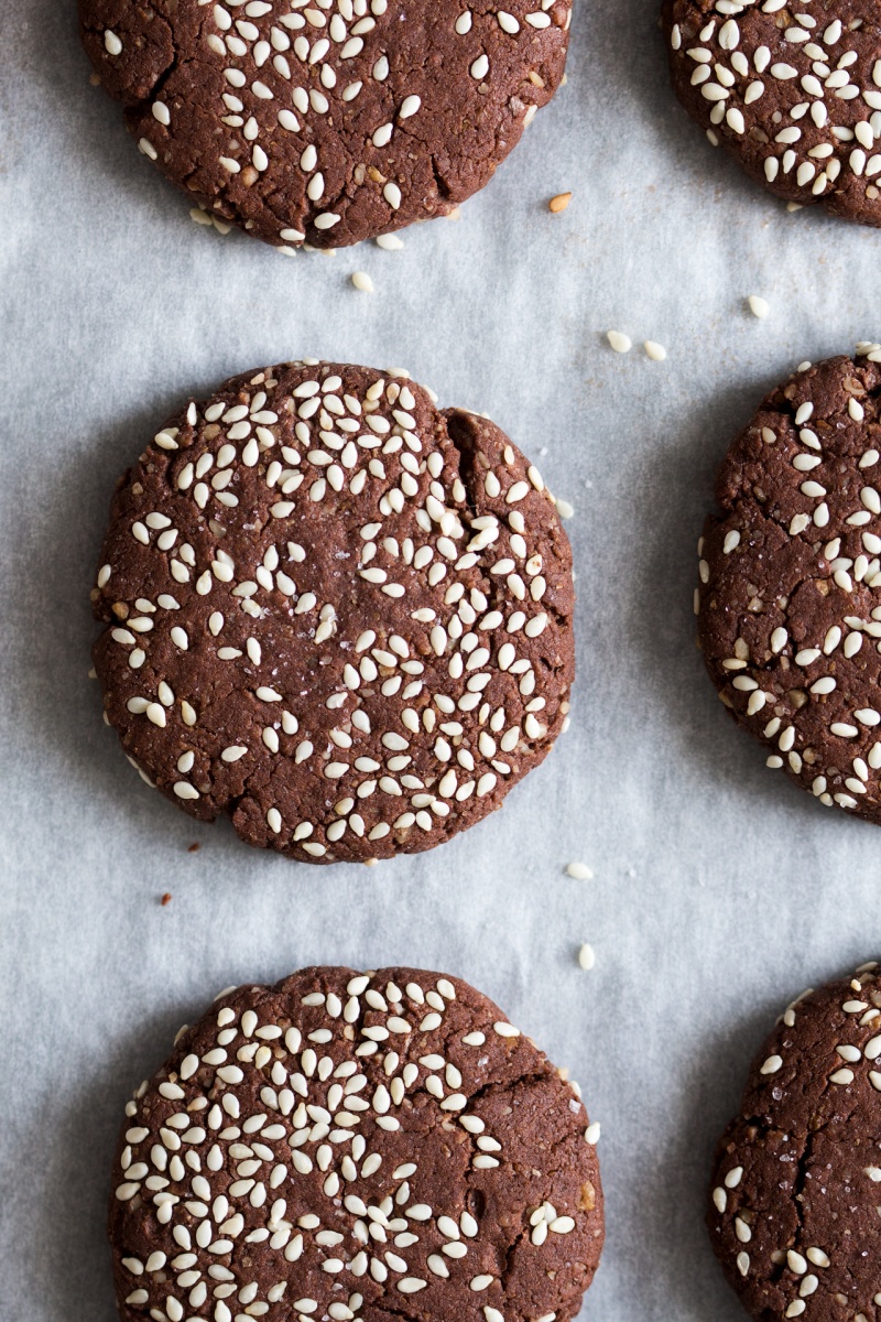 chocolate tahini cookies close