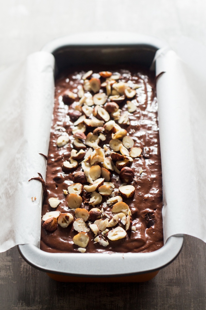 double chocolate banana bread before baking