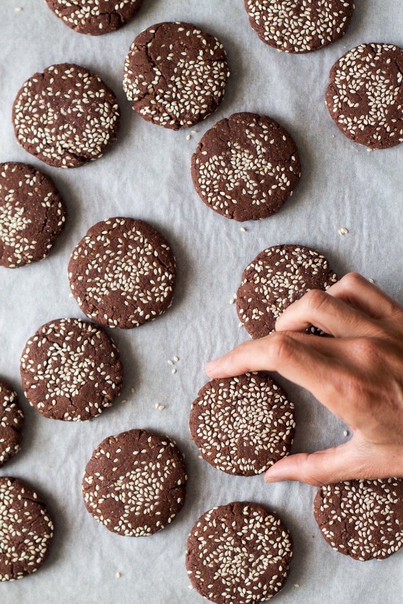 snatching chocolate tahini cookies