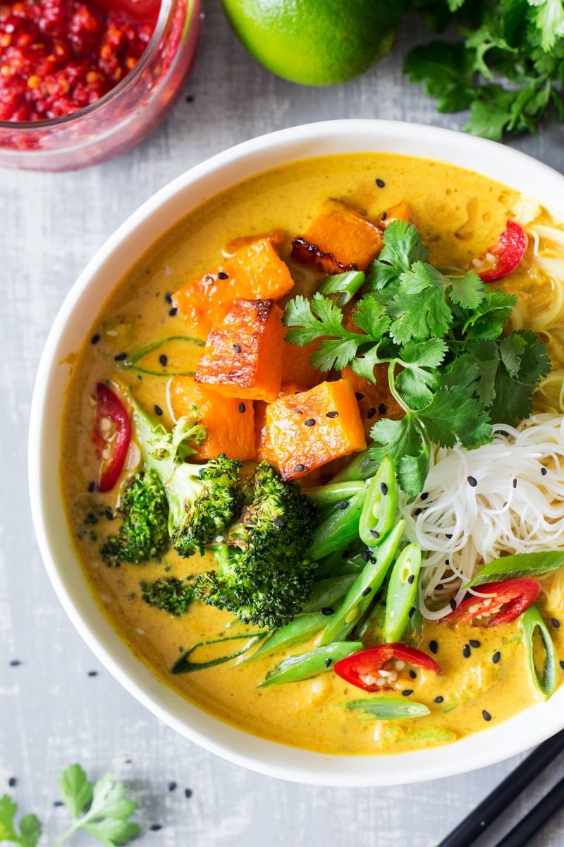 vegan khao soi soup portion