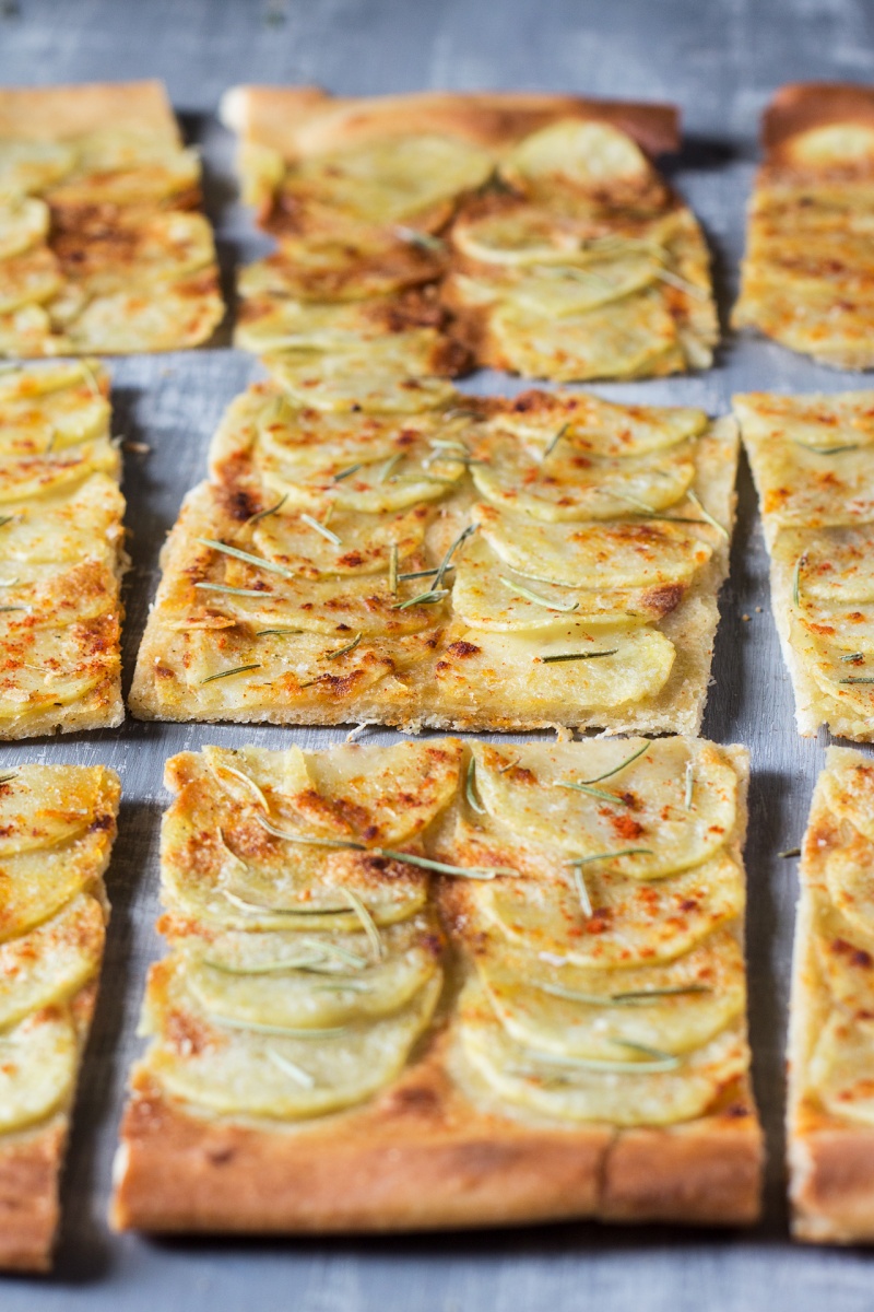 vegan potato pizza with rosemary portioned