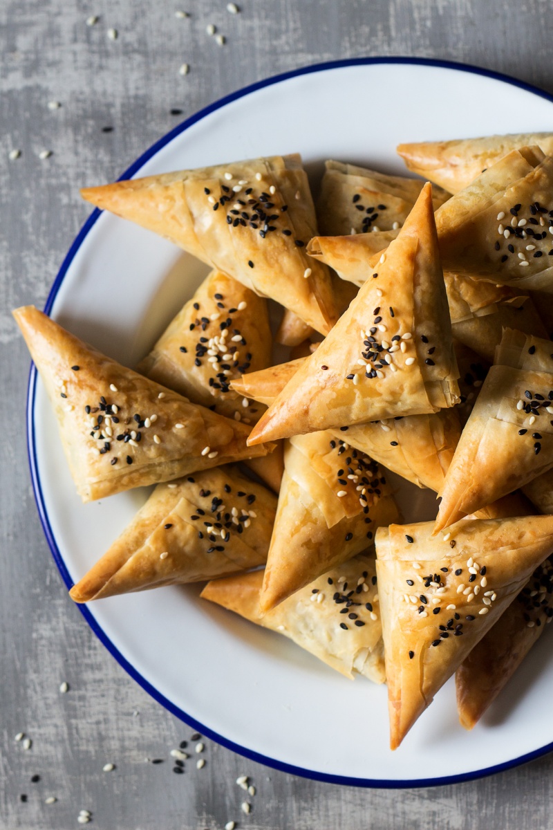 vegan spanakopita triangles plate